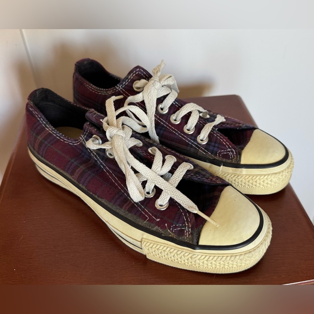 Converse Purple Plaid Sneakers with White Laces